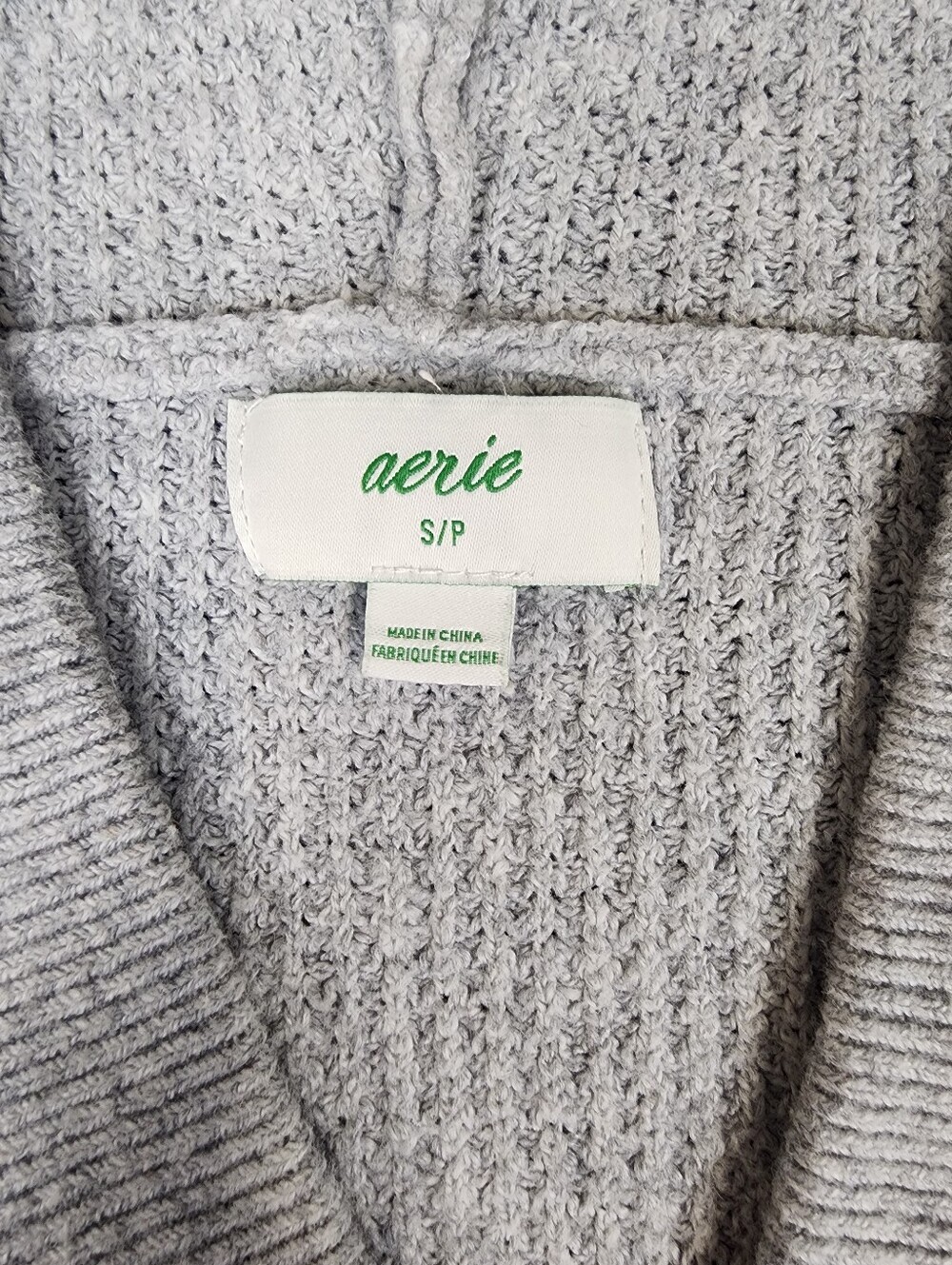 Aerie Light Gray Hooded Knit Sweater V Neck Oversized Womens Small - Picture 2 of 9